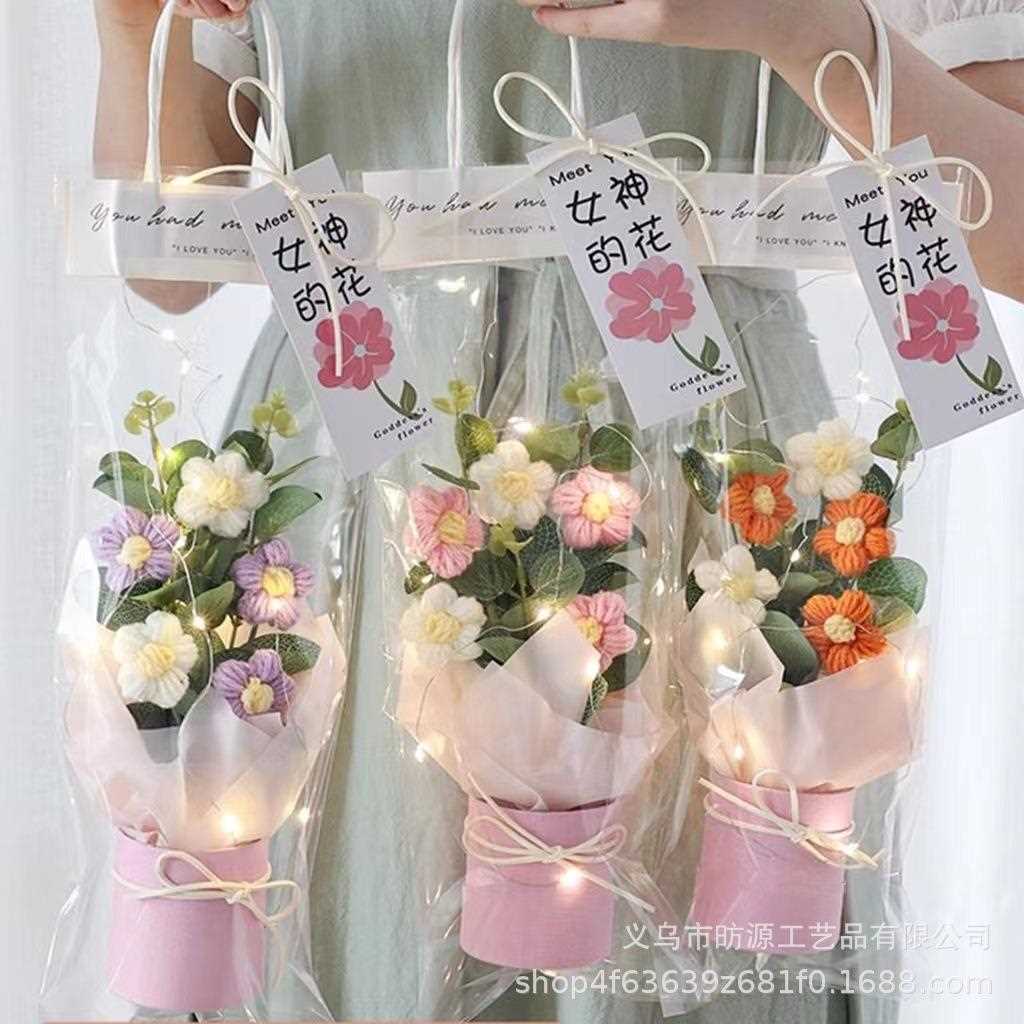 直销新款教师节礼物创意钩针泡芙花束成品摆摊生日礼物送女生老师 - 图0
