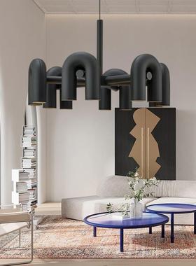 设计师款U型吊灯后现代北欧客厅长条餐厅吧台卧室样板房铁艺管道