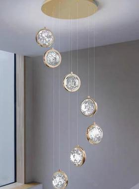 新款别墅楼梯长吊灯轻奢复式楼工程灯loft挑空气泡水晶楼梯吊灯