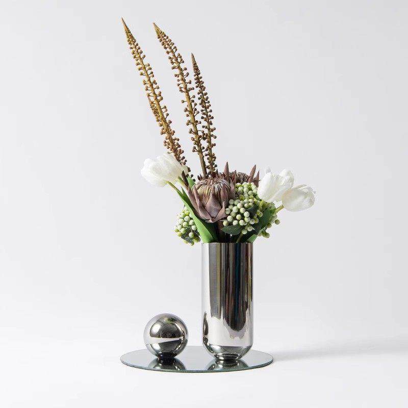 现代轻奢不锈钢花瓶极简银色茶几花艺摆件售楼处北欧客厅软装饰品,淘宝优惠券,粉丝福利购,淘宝优惠卷