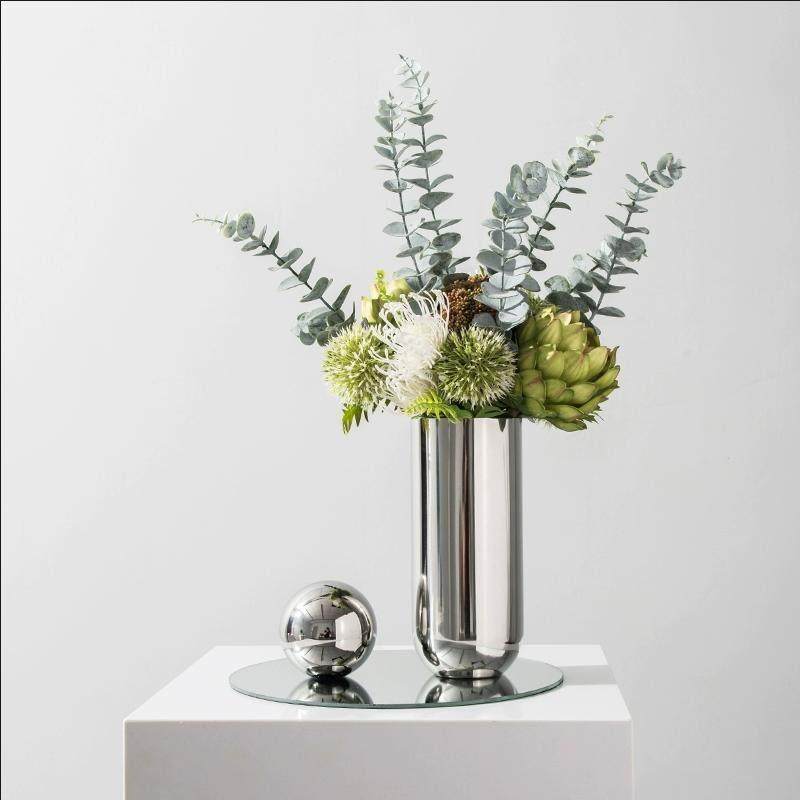 现代轻奢不锈钢花瓶极简银色茶几花艺摆件售楼处北欧客厅软装饰品,淘宝优惠券,粉丝福利购,淘宝优惠卷