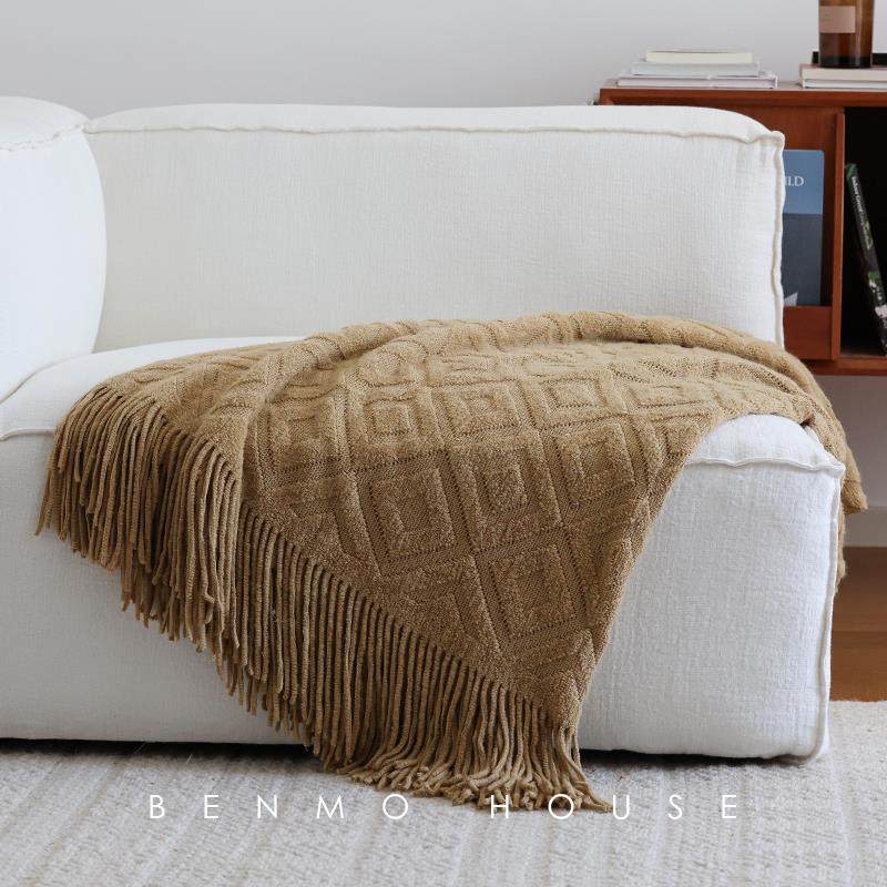 INS风针织仿羊毛沙发盖毯床尾巾驼色北欧纯色搭巾包邮新款装饰毯,淘宝优惠券,粉丝福利购,淘宝优惠卷
