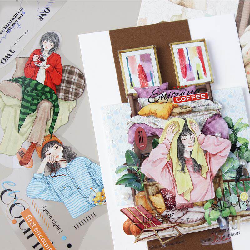 moodtape居家一刻温暖之居人物场景原创手帐咕卡贴纸和纸胶带文具 - 图1