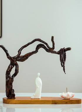 创意天然实木根雕饰品工艺品家居客厅装饰风化木树根禅宗人物基地