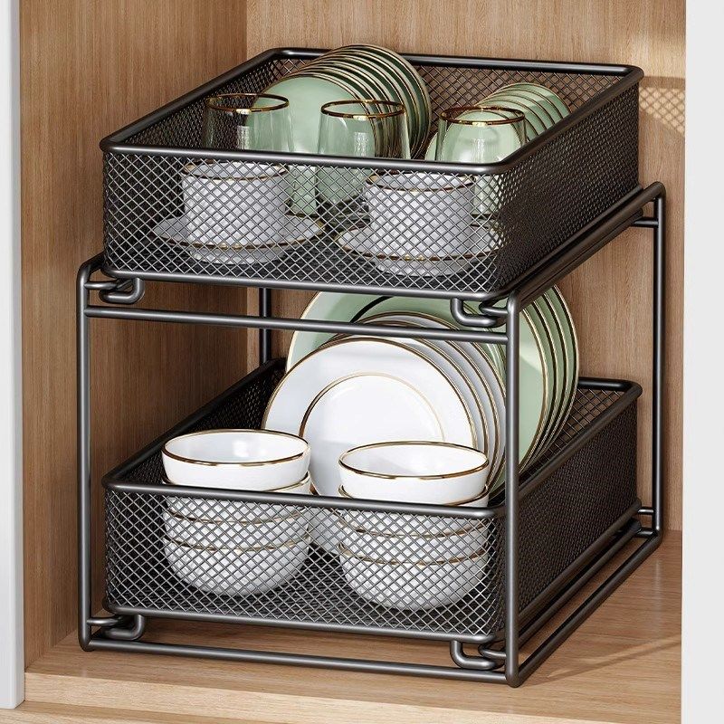 厨房下水槽置物架整体橱p柜内分层架多功能碗碟抽拉收纳层架台面,淘宝优惠券,粉丝福利购,淘宝优惠卷