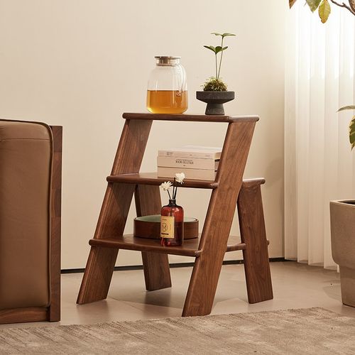 北美黑胡桃木梯凳多功能家用换鞋凳边几花架置物架脚踩小板梯凳子 - 图2