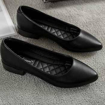 工作鞋女黑色春季粗跟中跟平底防滑软底空姐皮鞋尖头职业上班单鞋,淘宝优惠券,粉丝福利购,淘宝优惠卷