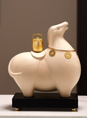 唐马家居客厅玄关酒柜装饰品摆件高档办公室桌陶瓷工艺品马上有钱