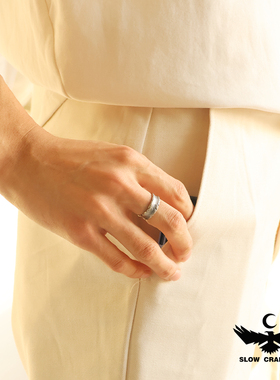 SlowCrafting原创925纯银机理情侣对戒手工个性戒指开口简约风格