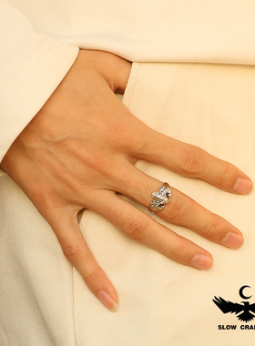 SlowCrafting925纯银蝙蝠招财戒指纯手工开口复古戒原创简约古着