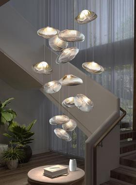 复式挑空loft楼梯长线吊灯设计师玻璃云朵灯公寓售楼大别墅客厅灯