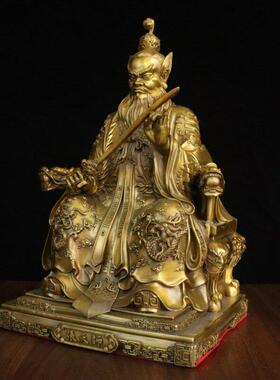 黄铜骑虎张天师神像摆件带天眼供奉铜佛像张道陵天师镇宅家用客厅