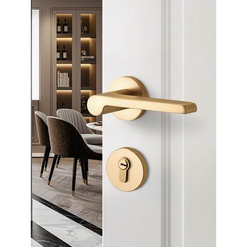 金色门锁室内家用房间门锁磁吸静音卧室门把手拉丝分体锁具木门锁 - 图2