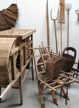 民俗老物件农耕旧农具文化大全手推车老木犁风车农家院装饰摆件