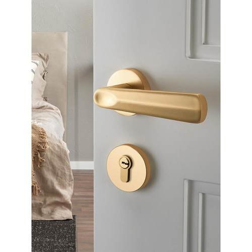 金色门锁室内家用房间门锁磁吸静音卧室门把手拉丝分体锁具木门锁 - 图3