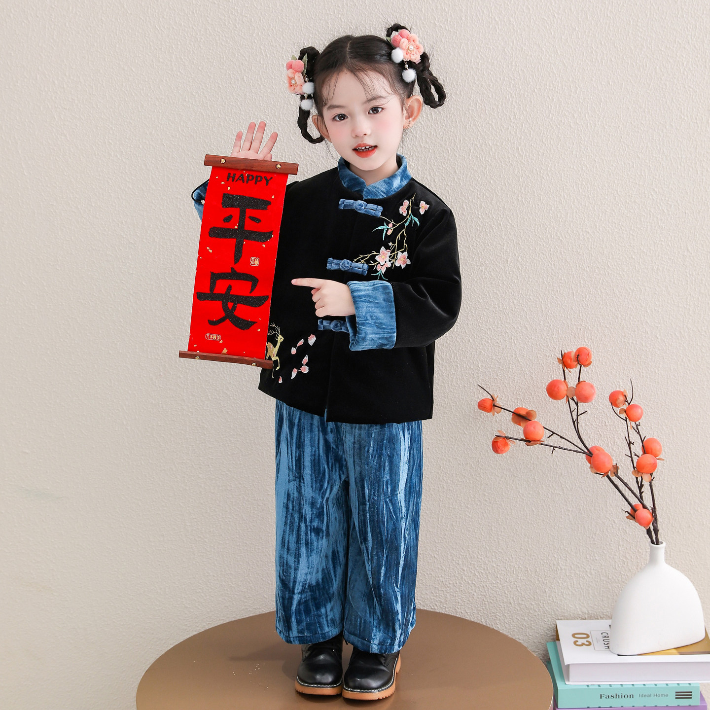 男童加绒汉服冬季中国风女童加厚唐装套装新中式拜年服儿童表演服,淘宝优惠券,粉丝福利购,淘宝优惠卷