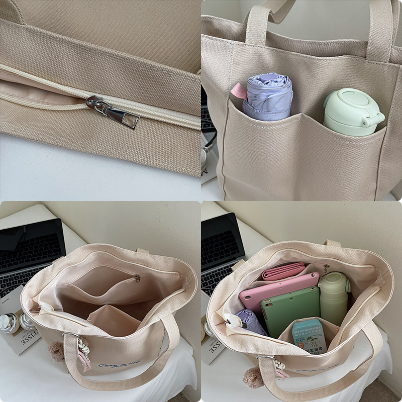 大容量红色帆布包包女2025新款韩系ins单肩托特包学生上课通勤包,淘宝优惠券,粉丝福利购,淘宝优惠卷