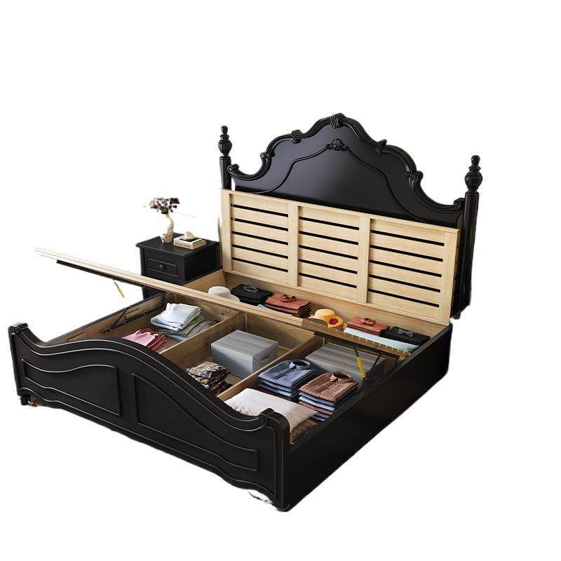 中古风法式复古实木床现代简约主卧黑色美式公主床高箱储物婚床,淘宝优惠券,粉丝福利购,淘宝优惠卷