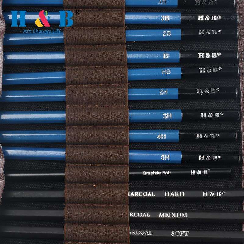 H&B32件套素描铅笔卷笔袋套装绘图绘画美术用品亚马逊爆款 - 图1