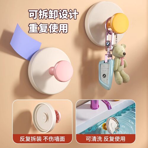 多巴胺吸盘挂钩免打孔强力承重玄关墙壁门后钥匙书包帽子收纳粘钩 - 图1