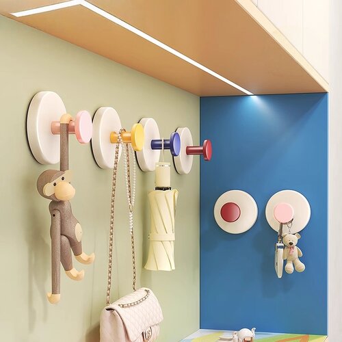 多巴胺吸盘挂钩免打孔强力承重玄关墙壁门后钥匙书包帽子收纳粘钩 - 图0