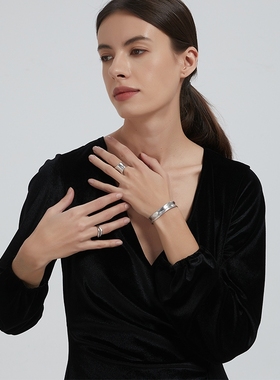 s925纯银拉丝戒指开口指环