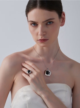 assaid黑玛瑙圆球吊坠项链