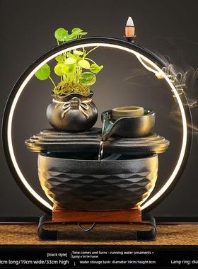 小型陶瓷石磨流水摆件循环水风水轮水车招财客厅办公桌面茶几水景