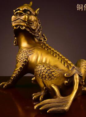 纯黄铜谛听摆件地藏王坐骑独角神兽铜貔貅客厅办公室手工摆件
