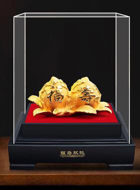 绒沙金摆件寿比南山福寿双桃生日礼物送亲人朋友老人创意礼物礼品