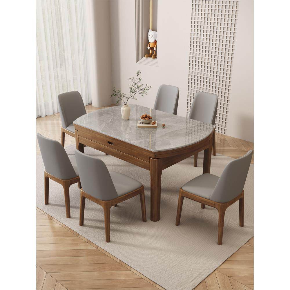 岩板餐桌椅组合家用小户型可变圆桌北欧现代实木伸缩电磁炉吃饭桌,淘宝优惠券,粉丝福利购,淘宝优惠卷