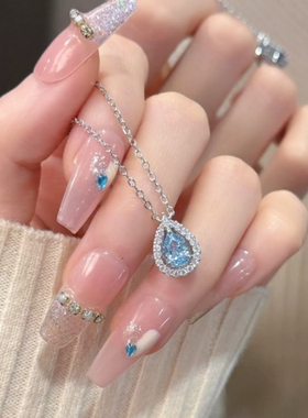 闪耀蓝眼泪水滴项链女