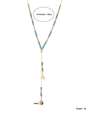 欧美假绿松石项链女 百搭多层手工项链 波西米亚风珠子项链