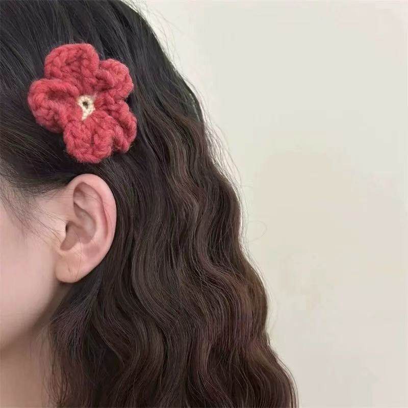 可爱蓝色针织毛线花朵侧边夹早春高级感发夹2025新款发卡刘海夹女,淘宝优惠券,粉丝福利购,淘宝优惠卷
