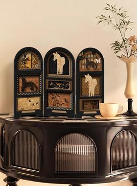 中古风桌面屏风摆件覆古客厅电视柜装饰画 画入户玄关边柜法式小