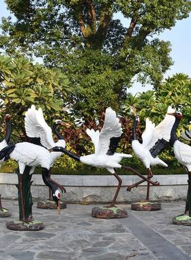 喷水仿真雕仙塑假鹤模型丹顶鱼鹤摆件道具花仙鹤园庭院山景观大池