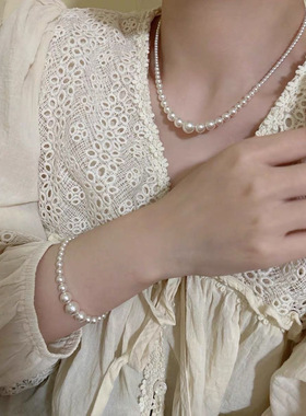 源400+！现129.9元一套！法式优雅渐变施家珍珠套装项链手链 经典