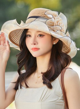 2026新款洋气帽子波浪花朵欧根