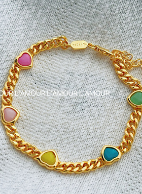 L'amour爱心彩色珐琅手链轻奢小众精致高级感天然石
