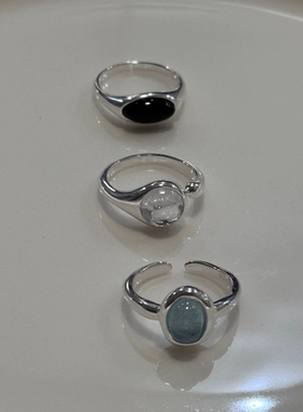 L'amour日韩ins风S925纯银圆弧玛瑙水晶戒指女小众设计开口食指戒