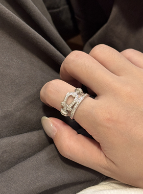 L'amour双层马蹄扣s925银满钻戒指女叠戴指环小众高级感精致设计