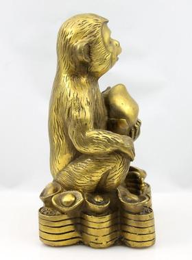 纯铜猴子摆件 抱桃子猴十二生肖猴工艺品摆设 招财客厅中式装饰品
