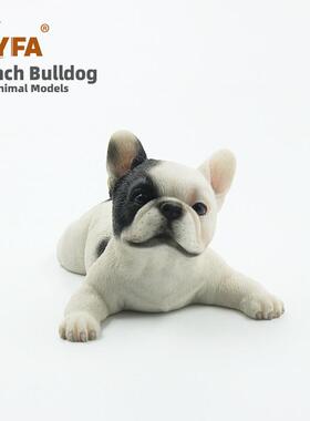 吉佳美YFA新款趴姿小法斗仿真法国斗牛犬狗模型树脂法牛车内摆件