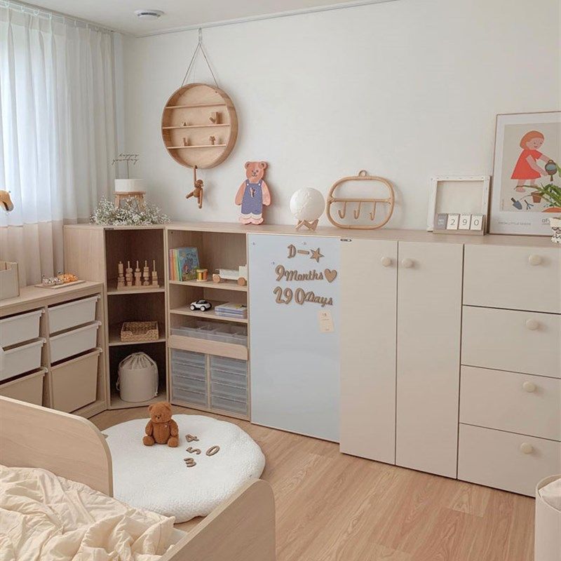 北欧奶油风儿童房成套家俱拐角收纳柜绘本架教具柜衣柜斗柜床环保,淘宝优惠券,粉丝福利购,淘宝优惠卷