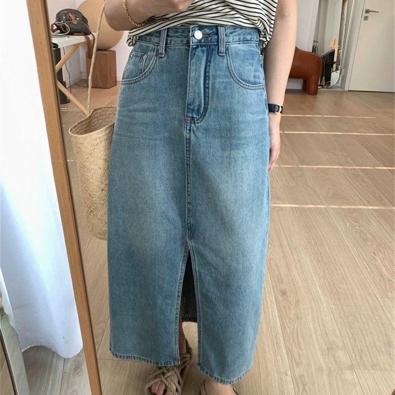 大碗plus定制大码女装微胖浅蓝色前开叉高腰牛仔夏宽松显瘦半身裙,淘宝优惠券,粉丝福利购,淘宝优惠卷