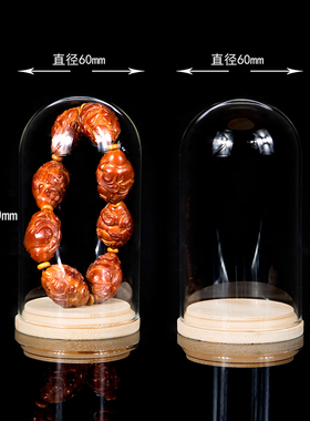 橄榄核雕单籽玻璃罩竹子底座防尘罩防开裂潮湿文玩陈列展示收纳瓶