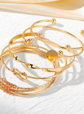 复古简约沙金链条开口手镯叠戴