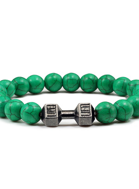 民族风黑磨砂绿松石哑铃手链