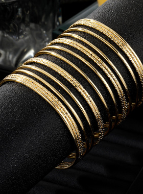 跨境爆款夸张多层磨砂金属开口手镯女个性百搭时尚潮款首饰