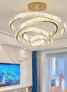 复式楼大吊灯水晶灯轻奢大气现代楼梯环形圆圈灯别墅中空客厅灯具